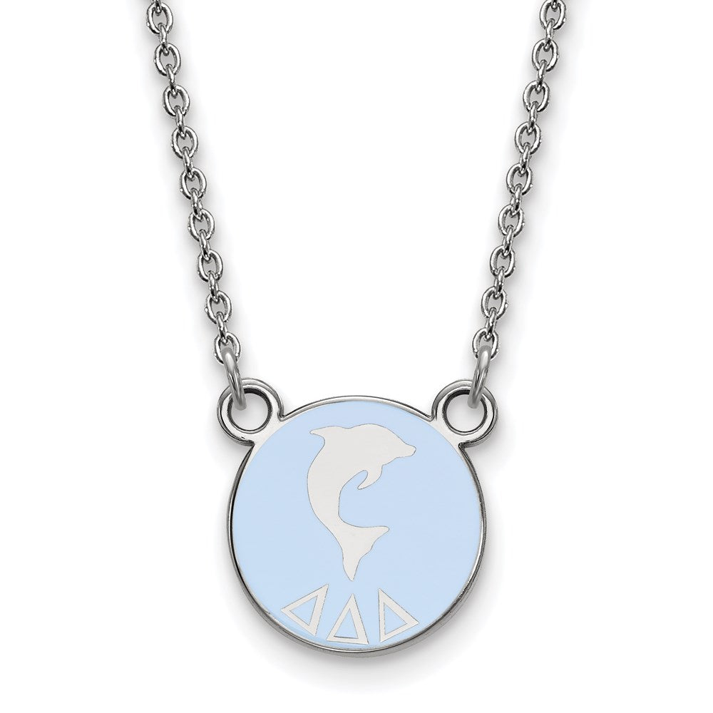 Sterling Silver Rhodium-plated LogoArt Delta Delta Delta Sorority Symbol Small Color Enamel Pendant 18 inch Necklace