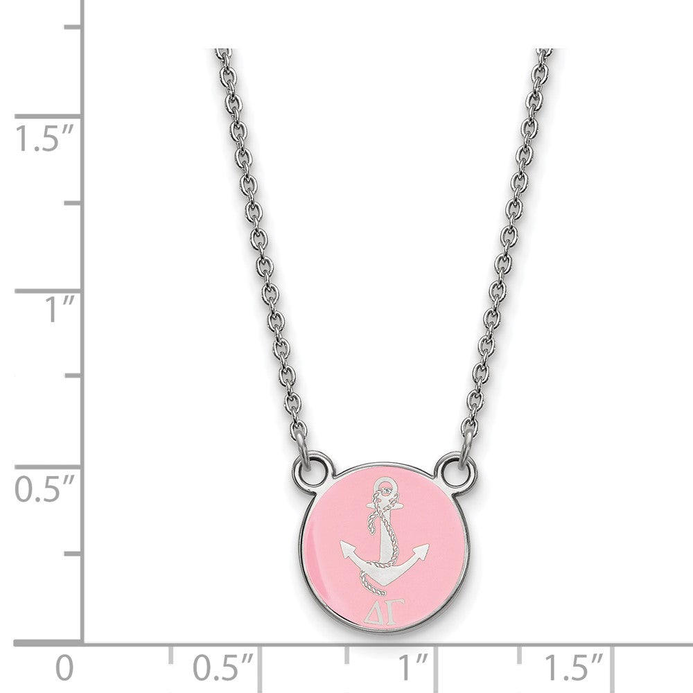 Sterling Silver Rhodium-plated LogoArt Delta Gamma Sorority Symbol Small Color Enamel Pendant 18 inch Necklace