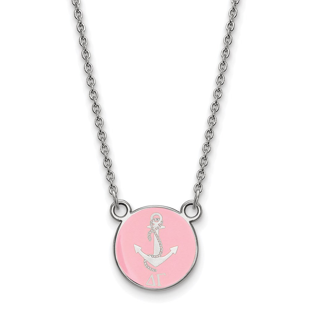 Sterling Silver Rhodium-plated LogoArt Delta Gamma Sorority Symbol Small Color Enamel Pendant 18 inch Necklace