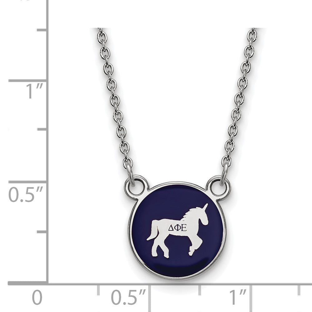 Sterling Silver Rhodium-plated LogoArt Delta Phi Epsilon Sorority Symbol Small Color Enamel Pendant 18 inch Necklace