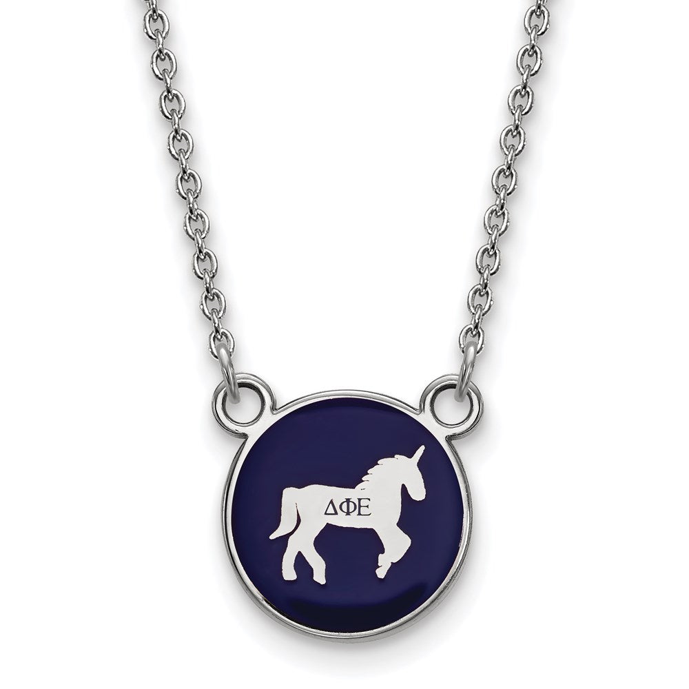 Sterling Silver Rhodium-plated LogoArt Delta Phi Epsilon Sorority Symbol Small Color Enamel Pendant 18 inch Necklace
