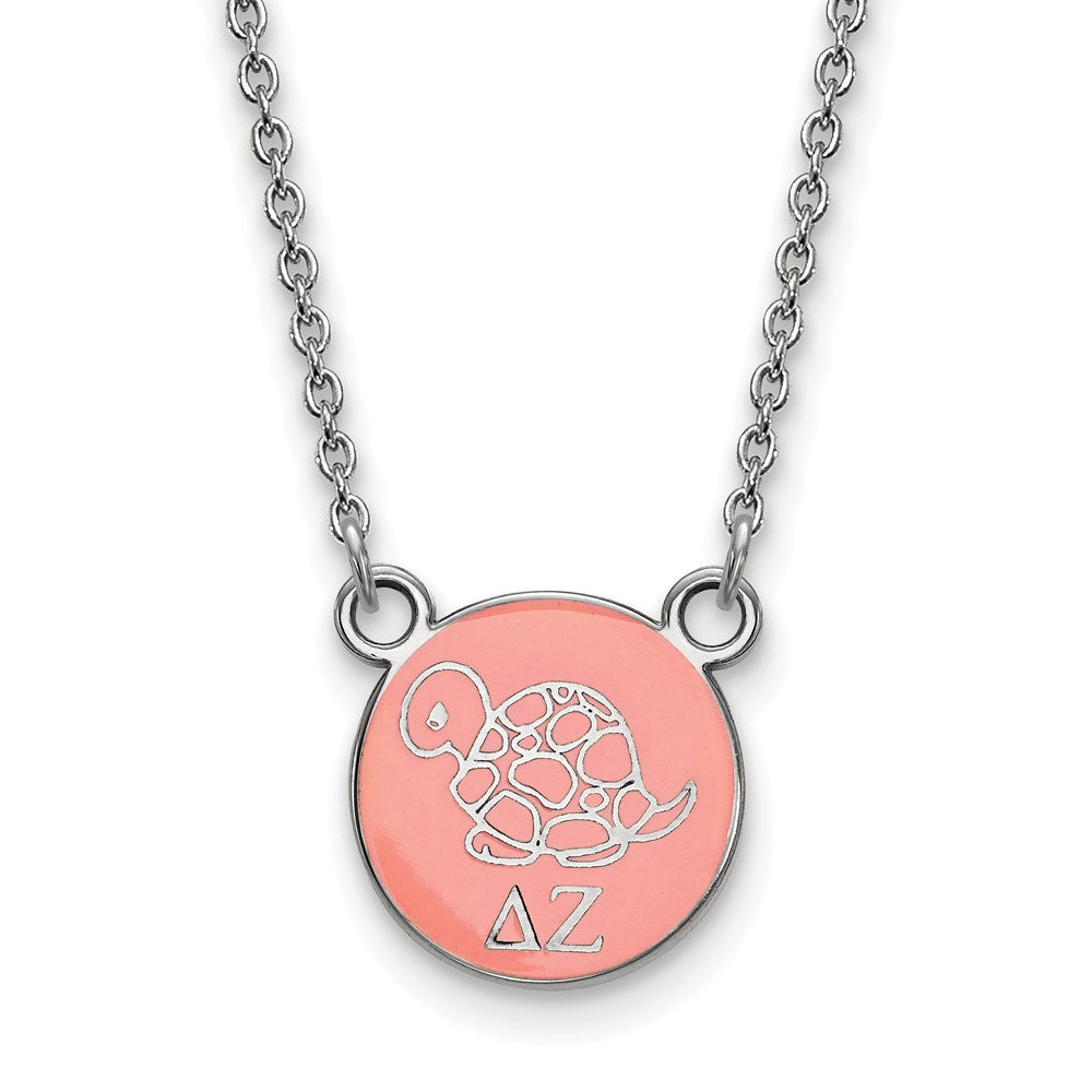 Sterling Silver Rhodium-plated LogoArt Delta Zeta Sorority Symbol Small Color Enamel Pendant 18 inch Necklace