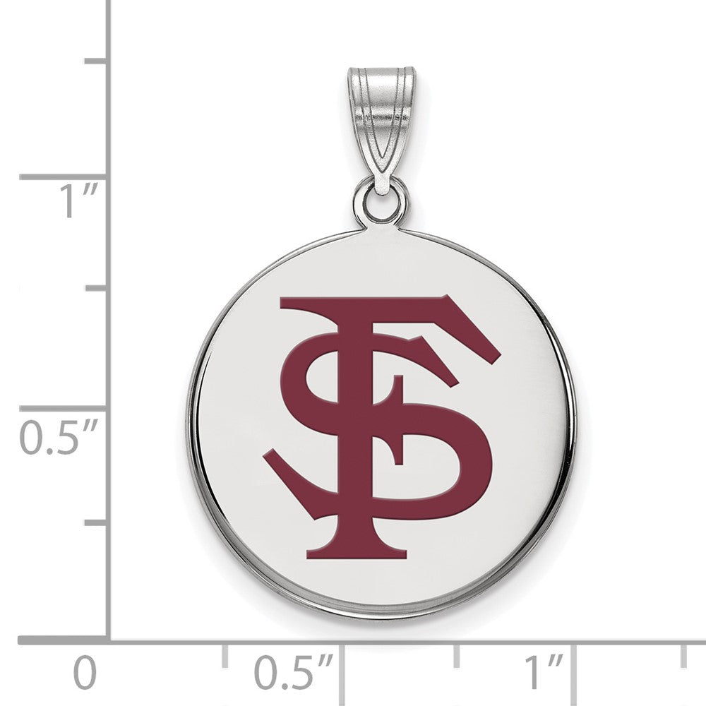 Sterling Silver Rhodium-plated LogoArt Florida State University F-S Large Enameled Disc Pendant
