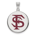 Sterling Silver Rhodium-plated LogoArt Florida State University F-S Large Enameled Disc Pendant