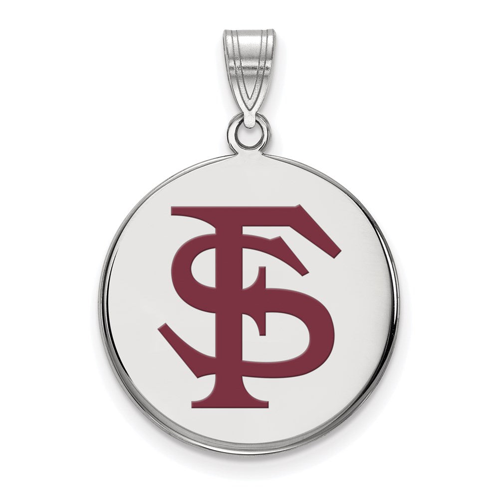 Sterling Silver Rhodium-plated LogoArt Florida State University F-S Large Enameled Disc Pendant
