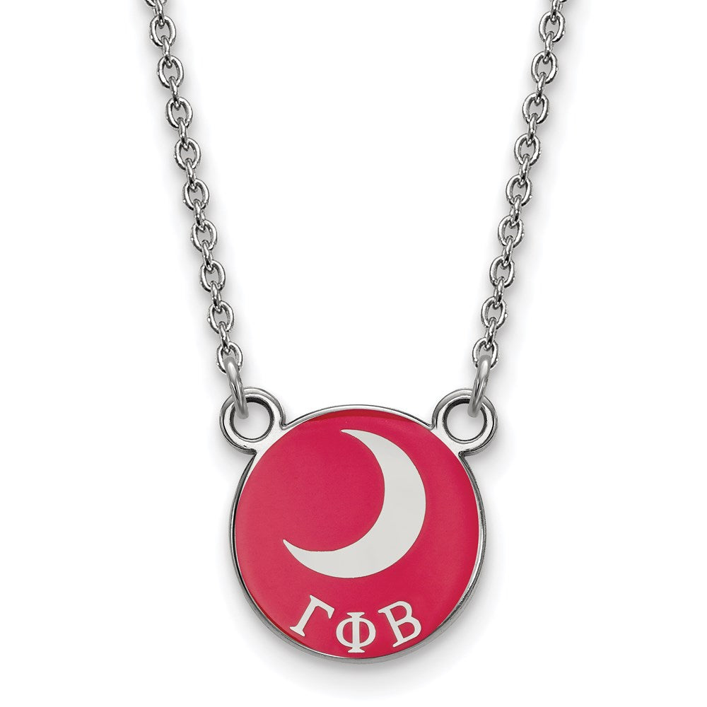 Sterling Silver Rhodium-plated LogoArt Gamma Phi Beta Sorority Symbol Small Color Enamel Pendant 18 inch Necklace