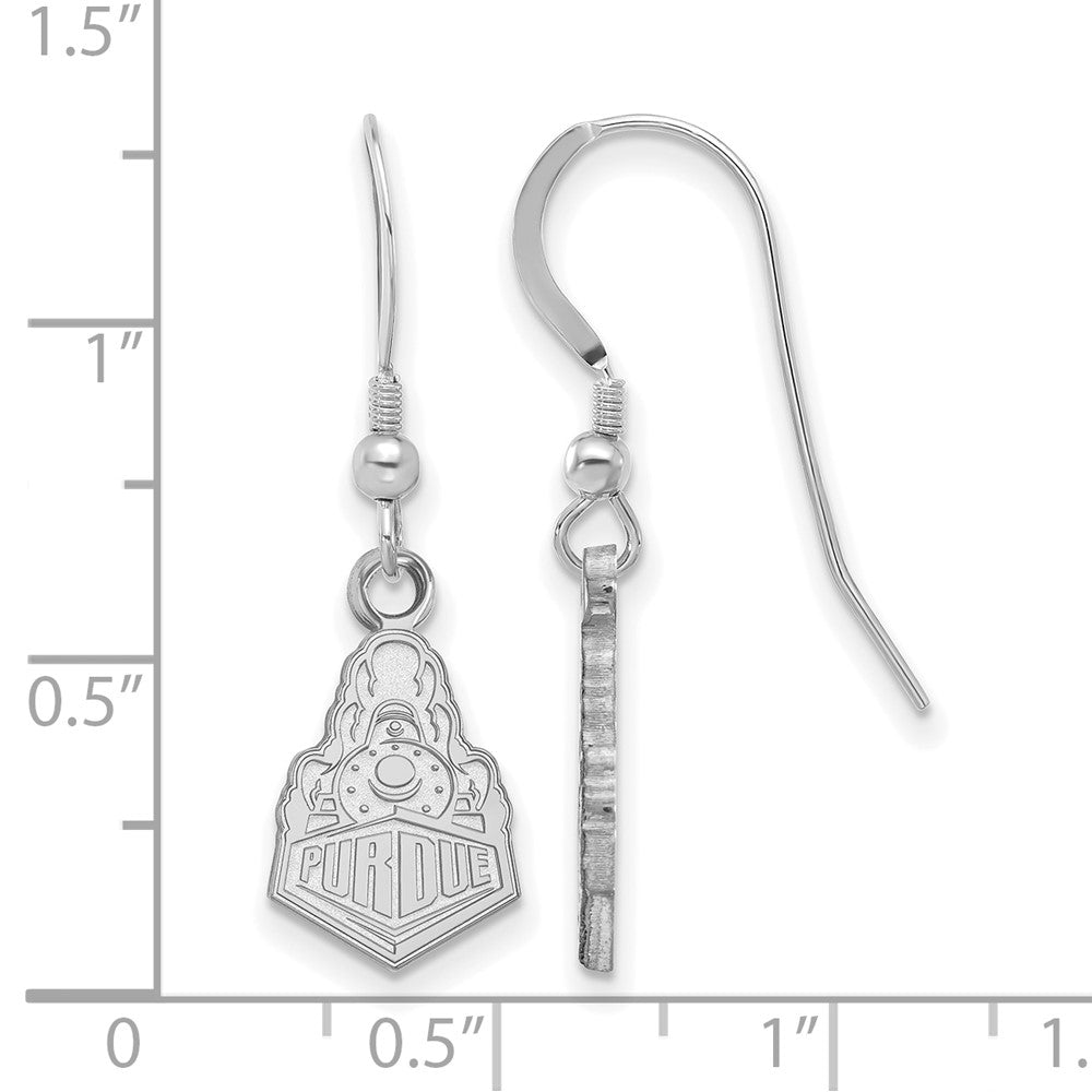 Sterling Silver Rhodium-plated LogoArt Purdue University Boilermakers Train Logo Small Dangle Wire Earrings