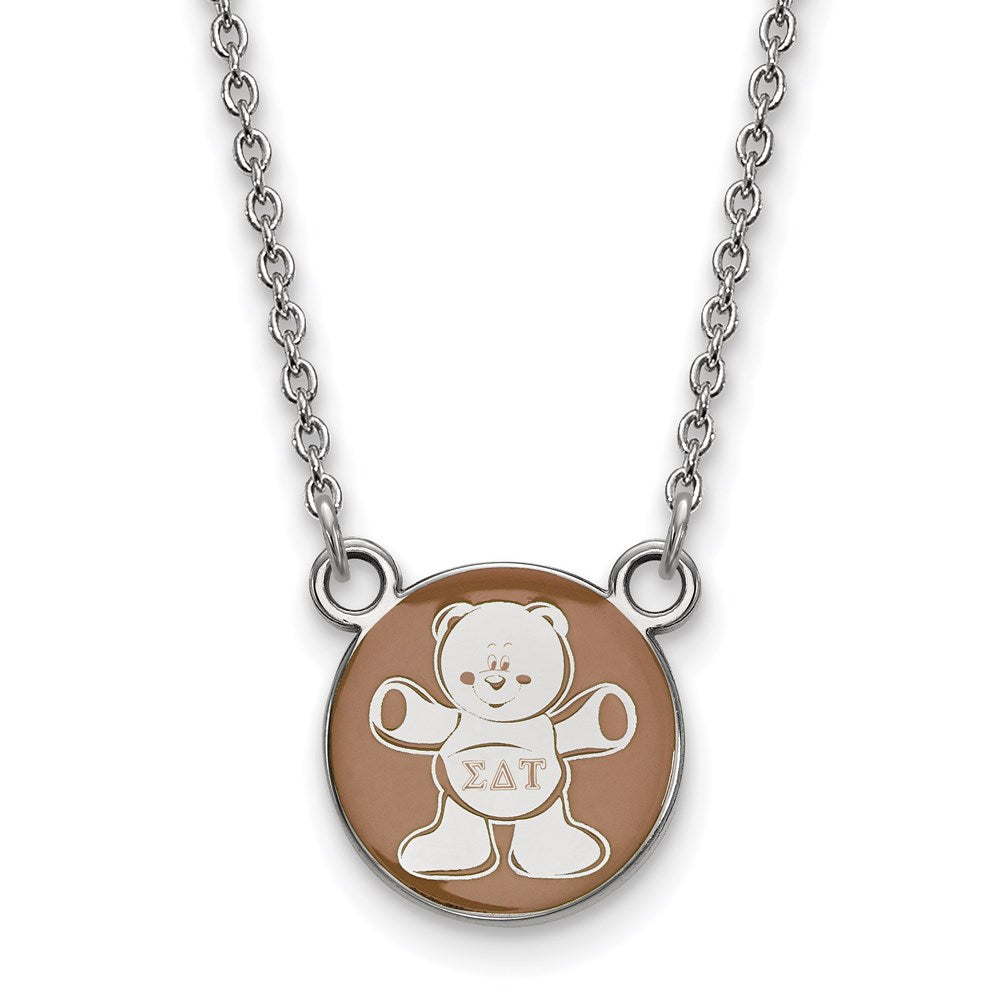 Sterling Silver Rhodium-plated LogoArt Sigma Delta Tau Sorority Symbol Small Color Enamel Pendant 18 inch Necklace