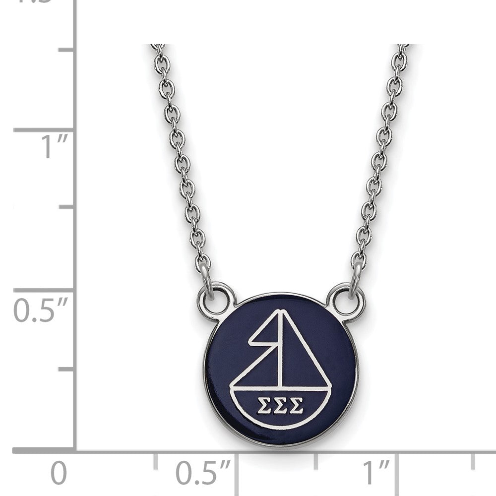 Sterling Silver Rhodium-plated LogoArt Sigma Sigma Sigma Sorority Symbol Small Color Enamel Pendant 18 inch Necklace
