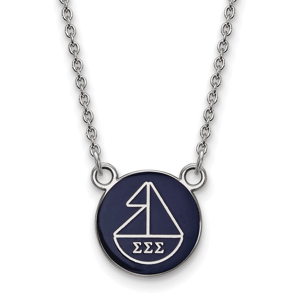 Sterling Silver Rhodium-plated LogoArt Sigma Sigma Sigma Sorority Symbol Small Color Enamel Pendant 18 inch Necklace