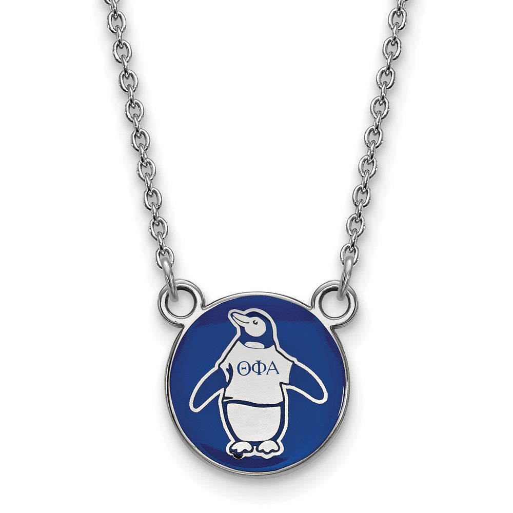 Sterling Silver Rhodium-plated LogoArt Theta Phi Alpha Sorority Symbol Small Color Enamel Pendant 18 inch Necklace