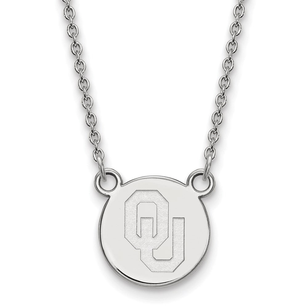 Sterling Silver Rhodium-plated LogoArt University of Oklahoma O-U Small Disc 18 inch Necklace