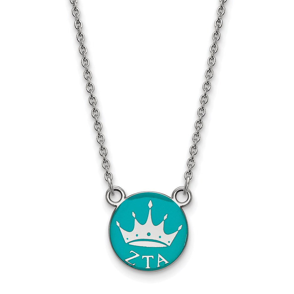 Sterling Silver Rhodium-plated LogoArt Zeta Tau Alpha Sorority Symbol Small Color Enamel Pendant 18 inch Necklace