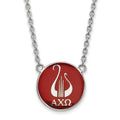 Sterling Silver Rhodium-plated LogoArt Alpha Chi Omega Sorority Symbol Large Color Enamel Pendant 18 inch Necklace