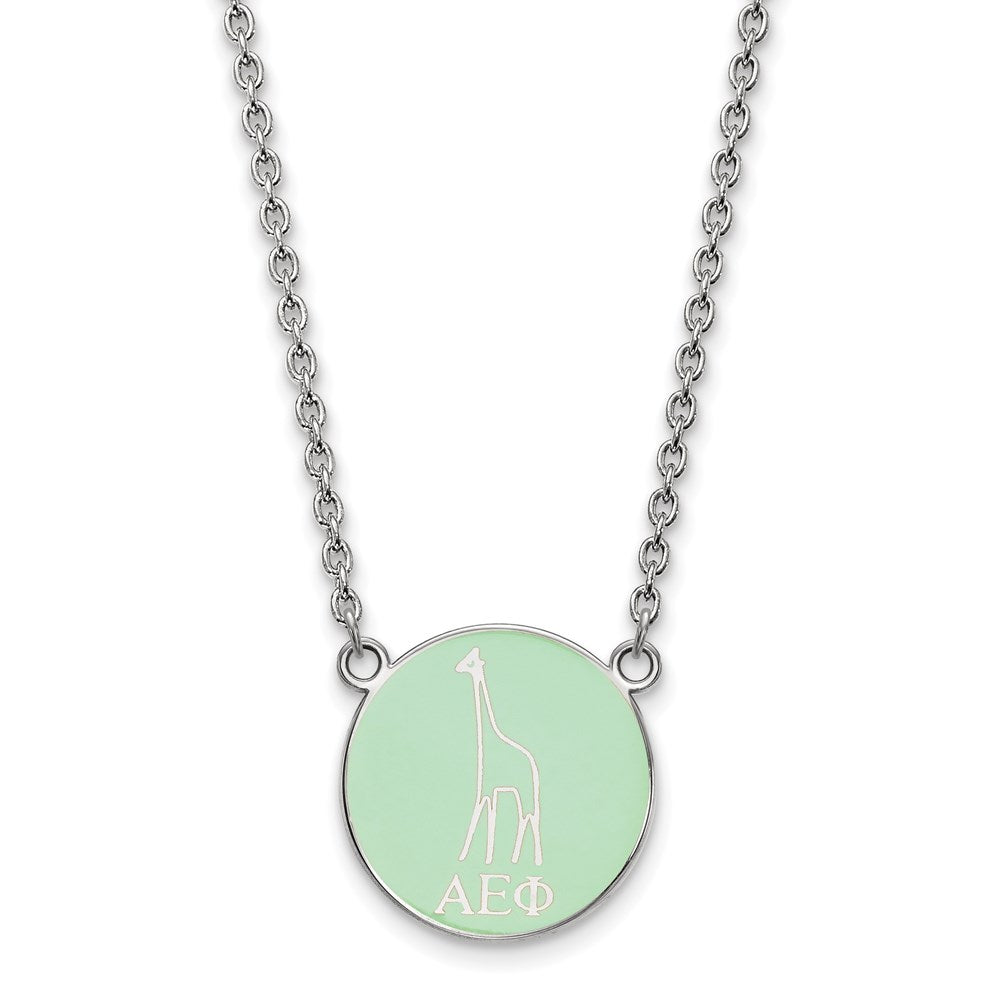Sterling Silver Rhodium-plated LogoArt Alpha Epsilon Phi Sorority Symbol Small Color Enamel Pendant 18 inch Necklace