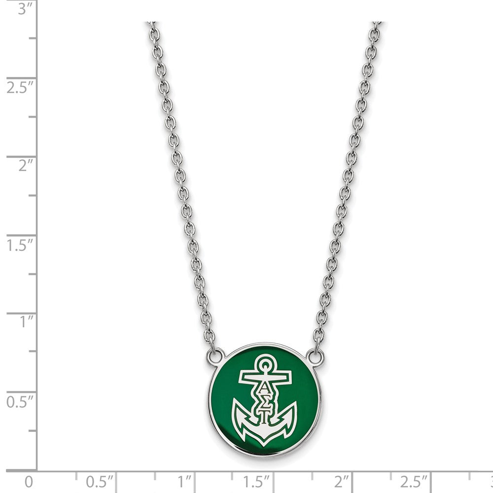 Sterling Silver Rhodium-plated LogoArt Alpha Sigma Tau Sorority Symbol Large Color Enamel Pendant 18 inch Necklace