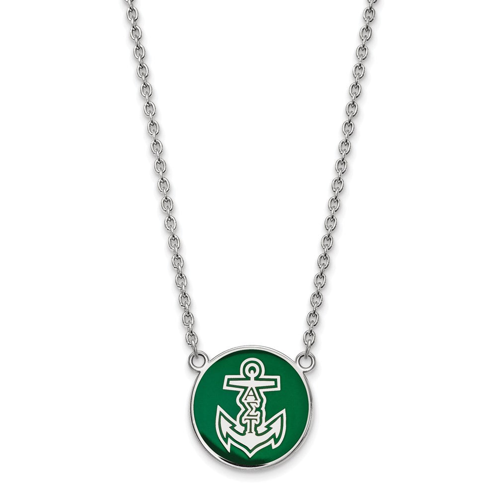 Sterling Silver Rhodium-plated LogoArt Alpha Sigma Tau Sorority Symbol Large Color Enamel Pendant 18 inch Necklace