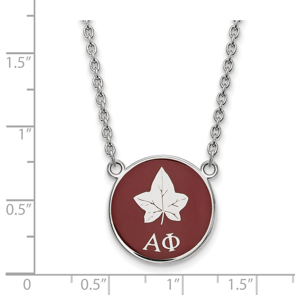Sterling Silver Rhodium-plated LogoArt Alpha Phi Sorority Symbol Small Color Enamel Pendant 18 inch Necklace
