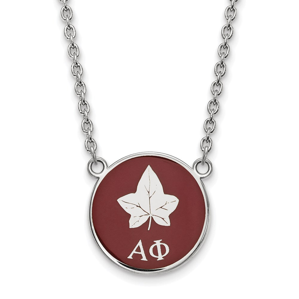Sterling Silver Rhodium-plated LogoArt Alpha Phi Sorority Symbol Small Color Enamel Pendant 18 inch Necklace