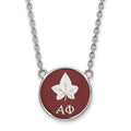 Sterling Silver Rhodium-plated LogoArt Alpha Phi Sorority Symbol Small Color Enamel Pendant 18 inch Necklace
