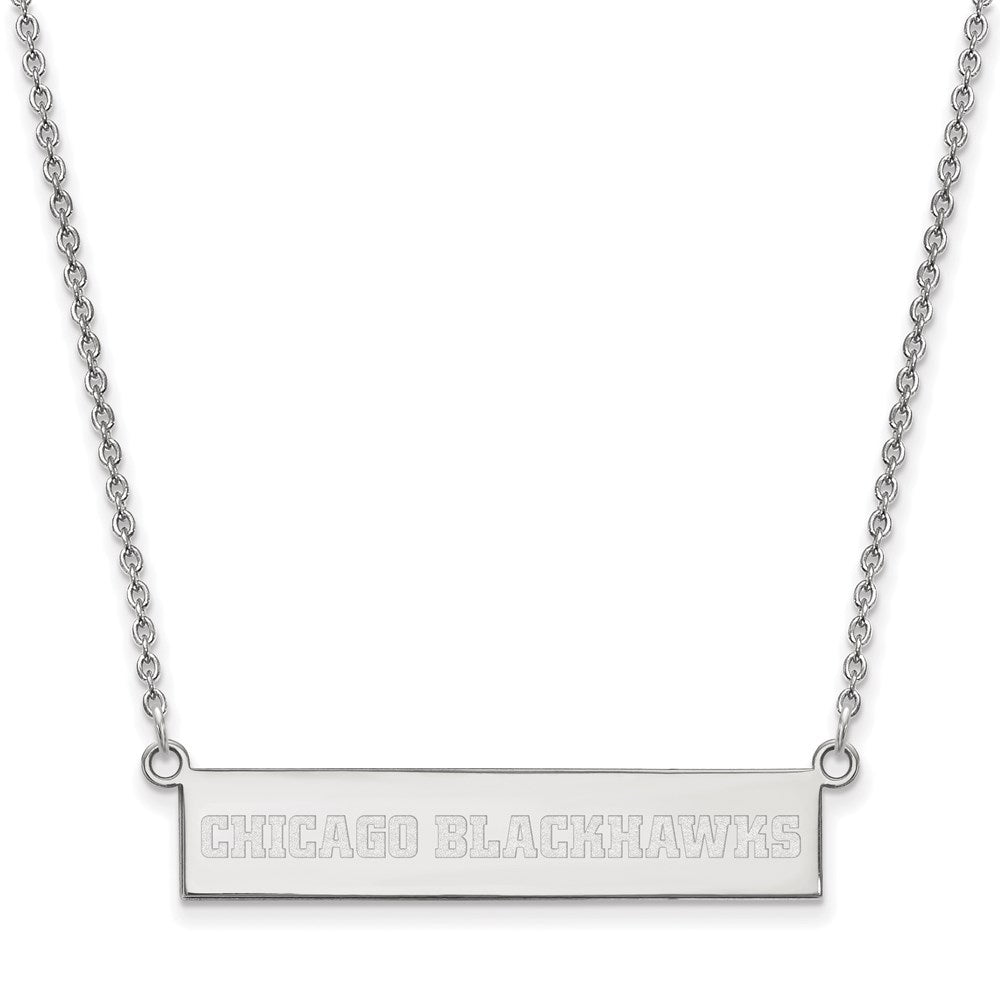 Sterling Silver Rhodium-plated NHL LogoArt Chicago Blackhawks Small Bar 18 inch Necklace