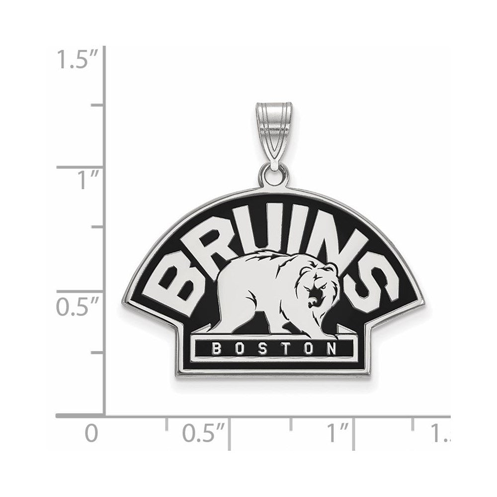 Sterling Silver Rhodium-plated NHL LogoArt Boston Bruins Large Enameled Pendant