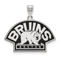 Sterling Silver Rhodium-plated NHL LogoArt Boston Bruins Large Enameled Pendant