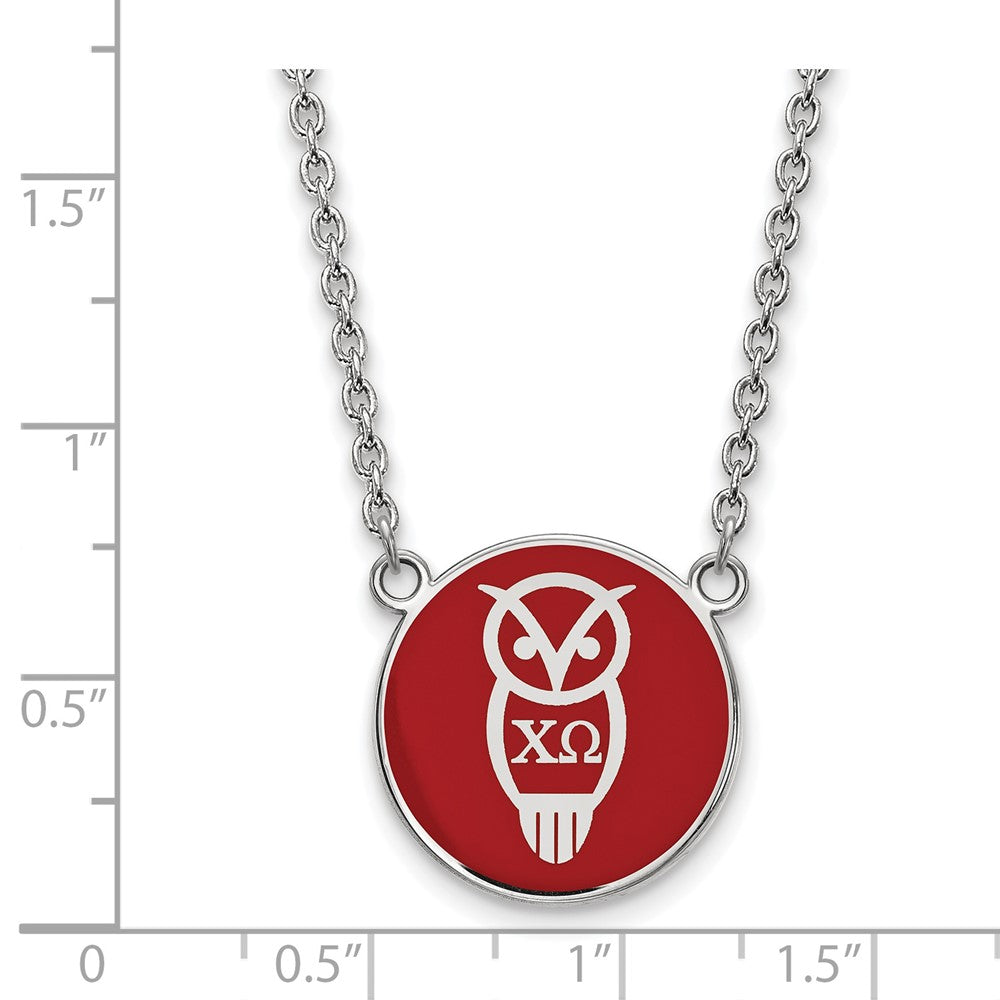 Sterling Silver Rhodium-plated LogoArt Chi Omega Sorority Symbol Large Color Enamel Pendant 18 inch Necklace