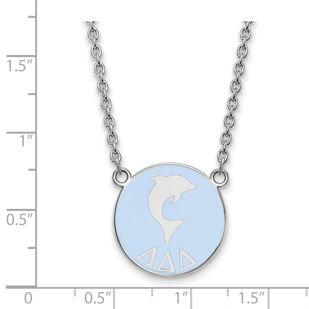 Sterling Silver Rhodium-plated LogoArt Delta Delta Delta Sorority Symbol Large Color Enamel Pendant 18 inch Necklace