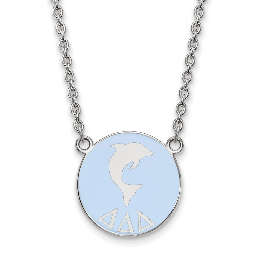Sterling Silver Rhodium-plated LogoArt Delta Delta Delta Sorority Symbol Large Color Enamel Pendant 18 inch Necklace