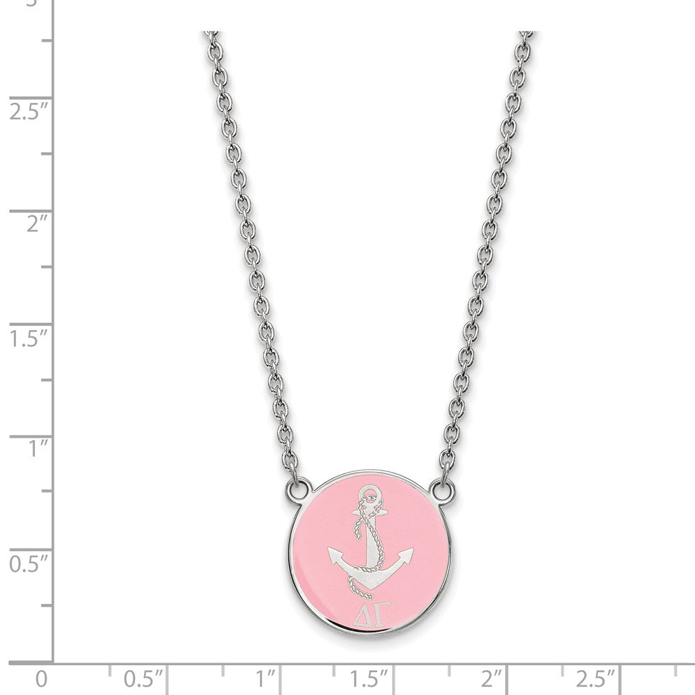 Sterling Silver Rhodium-plated LogoArt Delta Gamma Sorority Symbol Large Color Enamel Pendant 18 inch Necklace