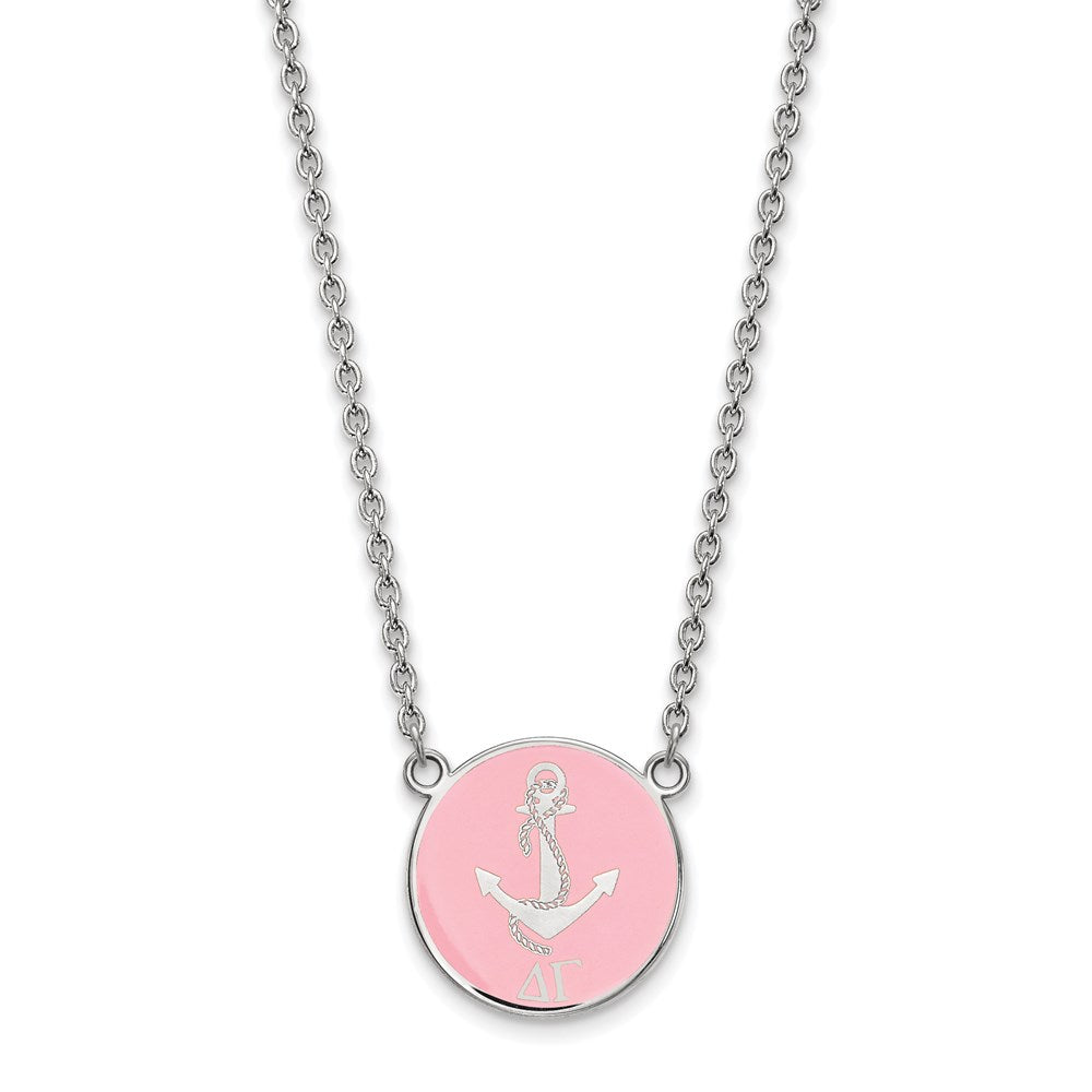 Sterling Silver Rhodium-plated LogoArt Delta Gamma Sorority Symbol Large Color Enamel Pendant 18 inch Necklace