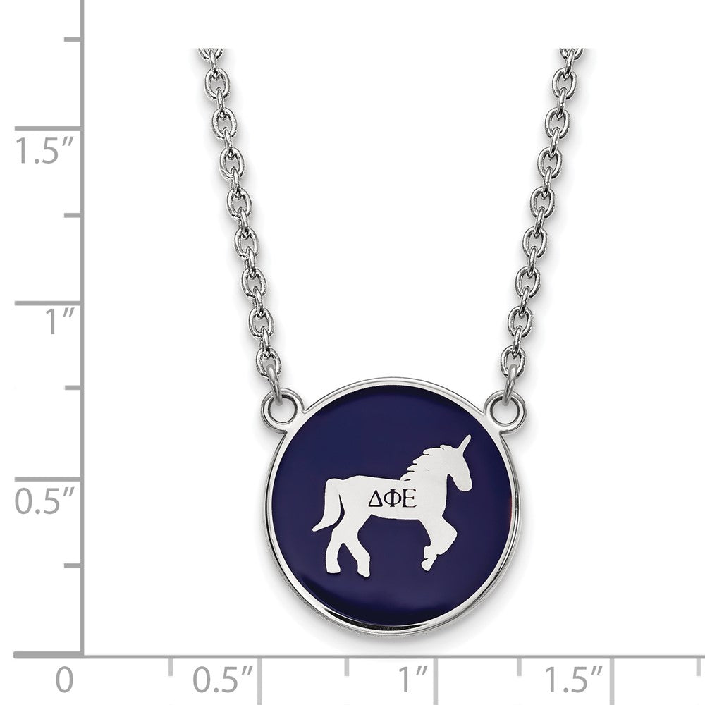 Sterling Silver Rhodium-plated LogoArt Delta Phi Epsilon Sorority Symbol Large Color Enamel Pendant 18 inch Necklace