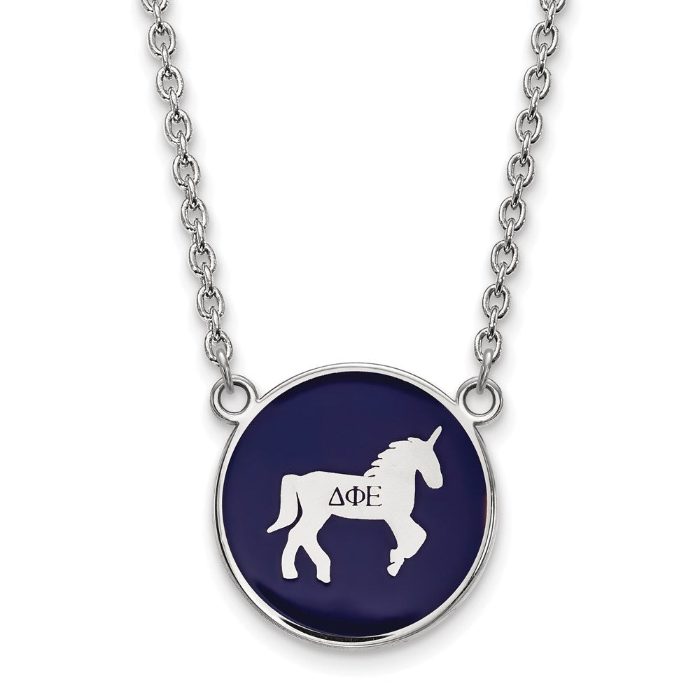 Sterling Silver Rhodium-plated LogoArt Delta Phi Epsilon Sorority Symbol Large Color Enamel Pendant 18 inch Necklace