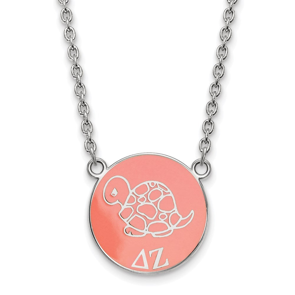 Sterling Silver Rhodium-plated LogoArt Delta Zeta Sorority Symbol Large Color Enamel Pendant 18 inch Necklace