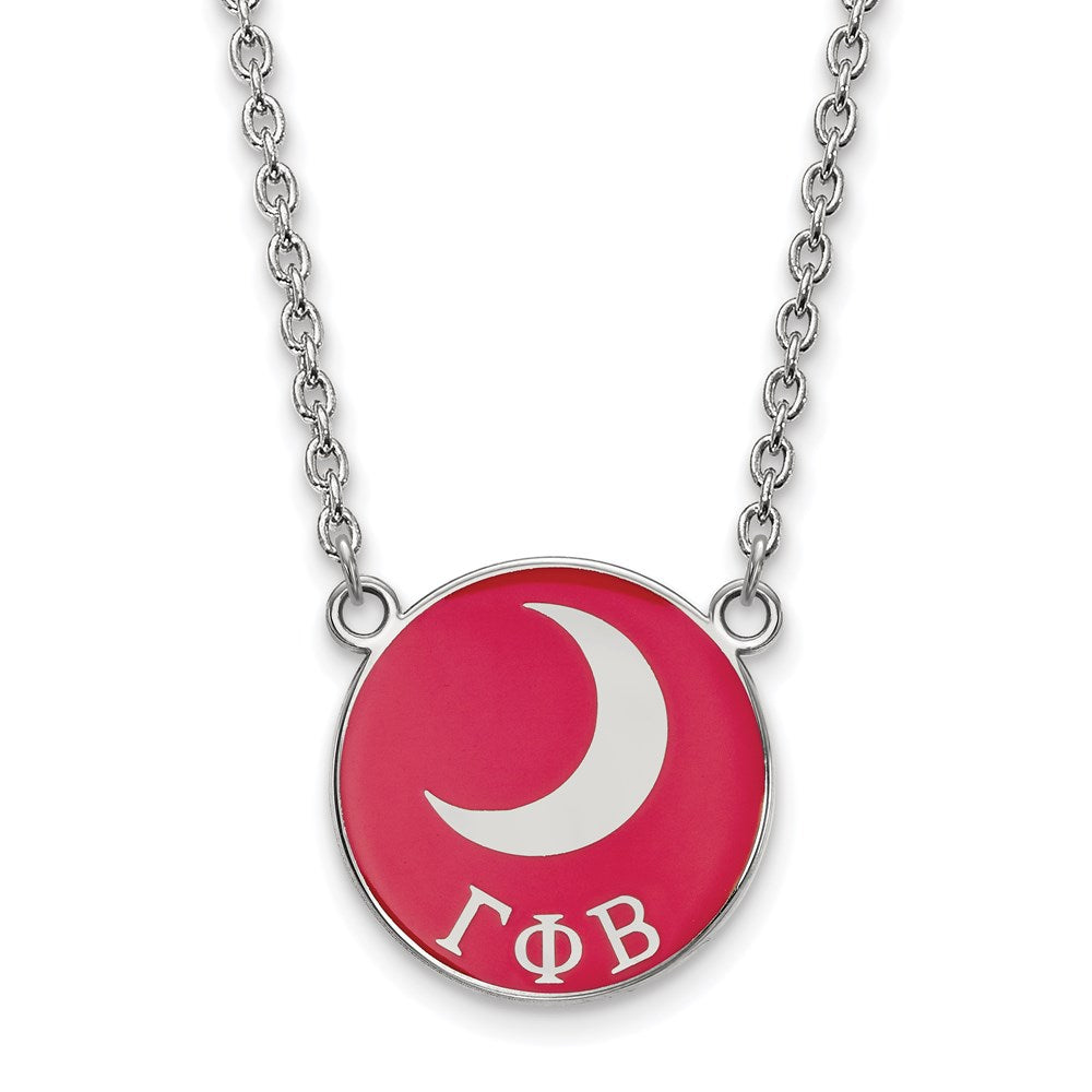 Sterling Silver Rhodium-plated LogoArt Gamma Phi Beta Sorority Symbol Large Color Enamel Pendant 18 inch Necklace