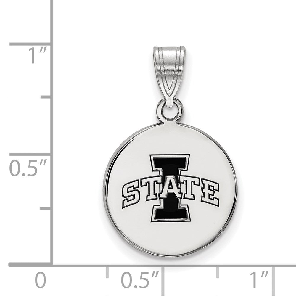 Sterling Silver Rhodium-plated LogoArt Iowa State University Medium Enameled Disc Pendant