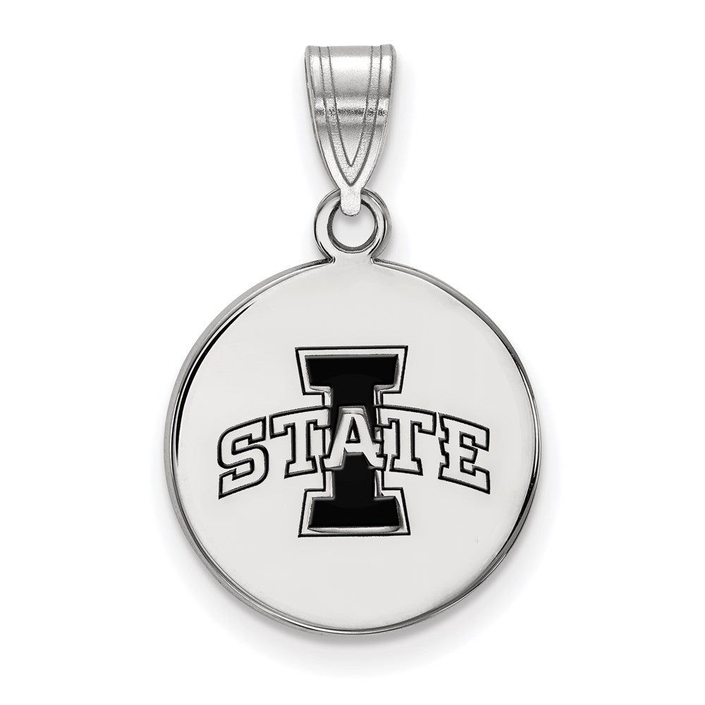 Sterling Silver Rhodium-plated LogoArt Iowa State University Medium Enameled Disc Pendant