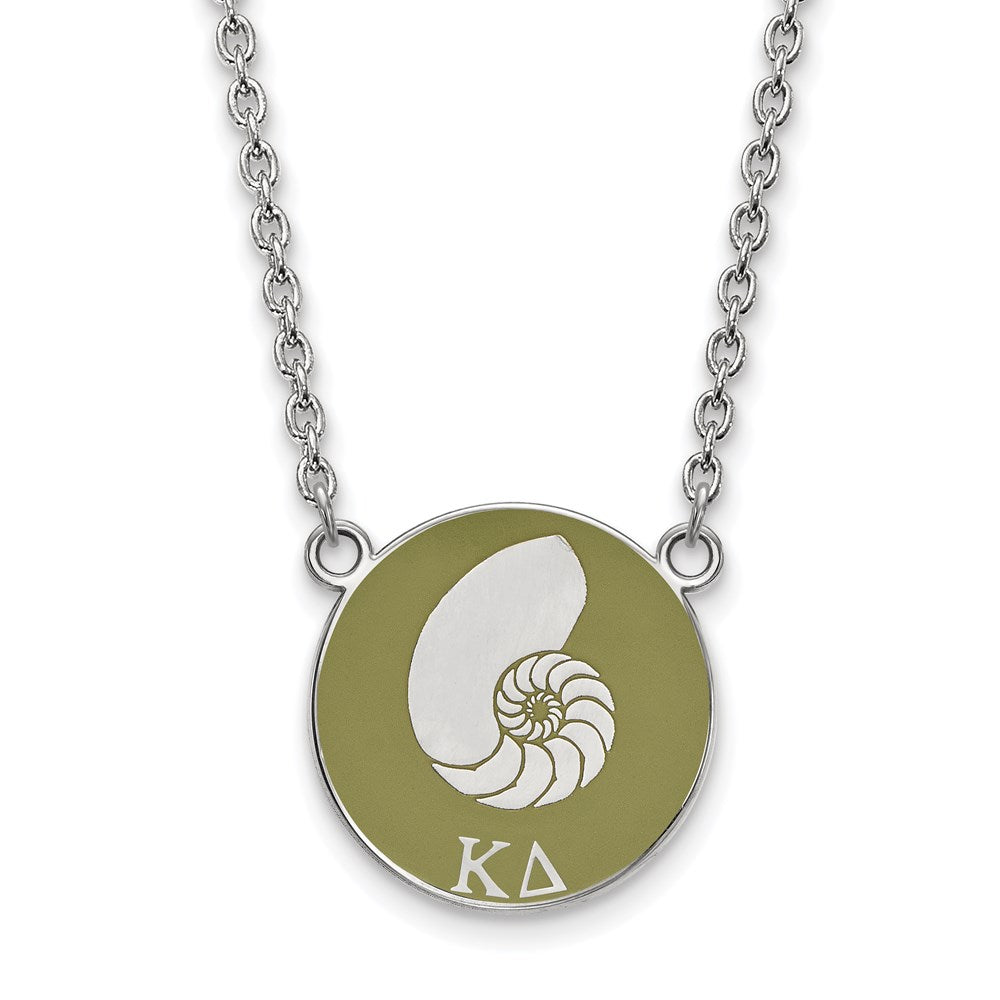 Sterling Silver Rhodium-plated LogoArt Kappa Delta Sorority Symbol Large Color Enamel Pendant 18 inch Necklace