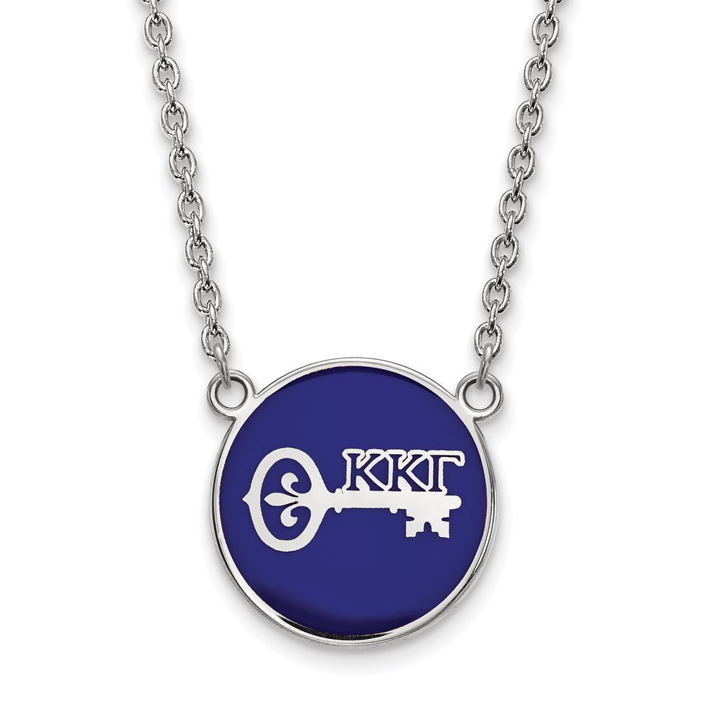 Sterling Silver Rhodium-plated LogoArt Kappa Kappa Gamma Sorority Symbol Large Color Enamel Pendant 18 inch Necklace