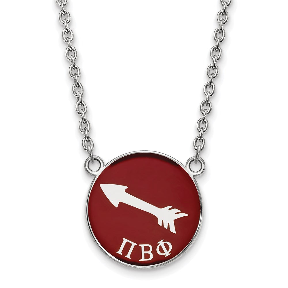 Sterling Silver Rhodium-plated LogoArt Pi Beta Phi Sorority Symbol Large Color Enamel Pendant 18 inch Necklace