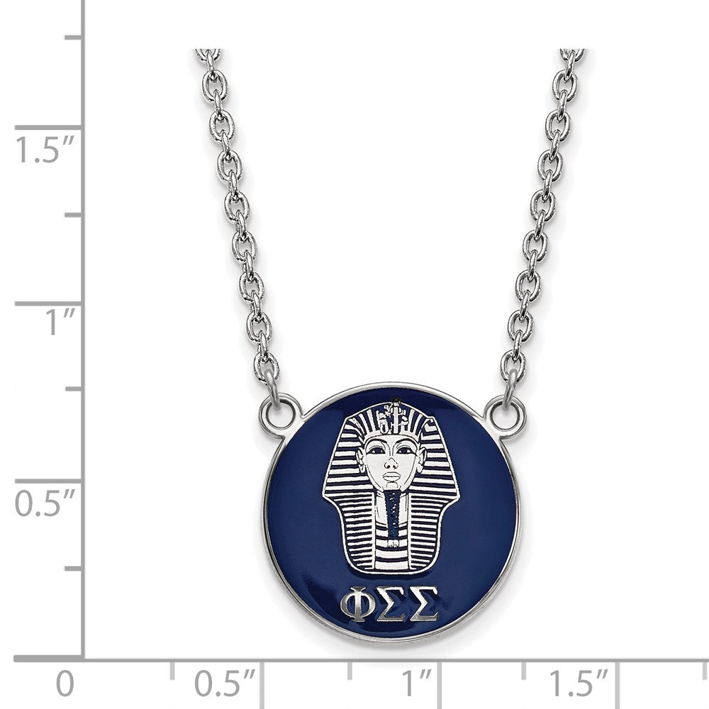 Sterling Silver Rhodium-plated LogoArt Phi Sigma Sigma Sorority Symbol Large Color Enamel Pendant 18 inch Necklace