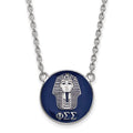 Sterling Silver Rhodium-plated LogoArt Phi Sigma Sigma Sorority Symbol Large Color Enamel Pendant 18 inch Necklace