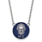 Sterling Silver Rhodium-plated LogoArt Phi Sigma Sigma Sorority Symbol Large Color Enamel Pendant 18 inch Necklace