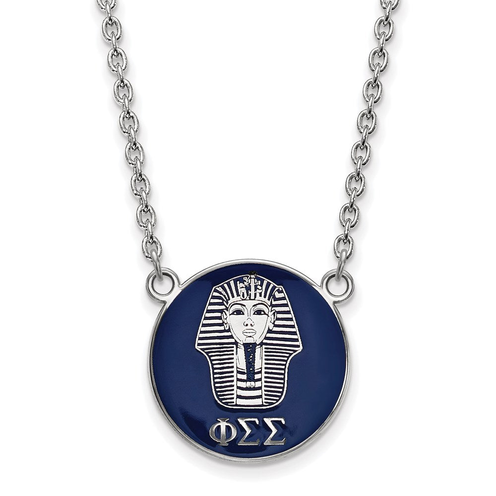 Sterling Silver Rhodium-plated LogoArt Phi Sigma Sigma Sorority Symbol Large Color Enamel Pendant 18 inch Necklace