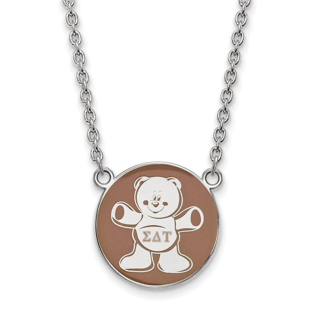 Sterling Silver Rhodium-plated LogoArt Sigma Delta Tau Sorority Symbol Large Color Enamel Pendant 18 inch Necklace