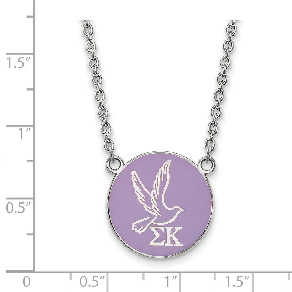 Sterling Silver Rhodium-plated LogoArt Sigma Kappa Sorority Symbol Large Color Enamel Pendant 18 inch Necklace