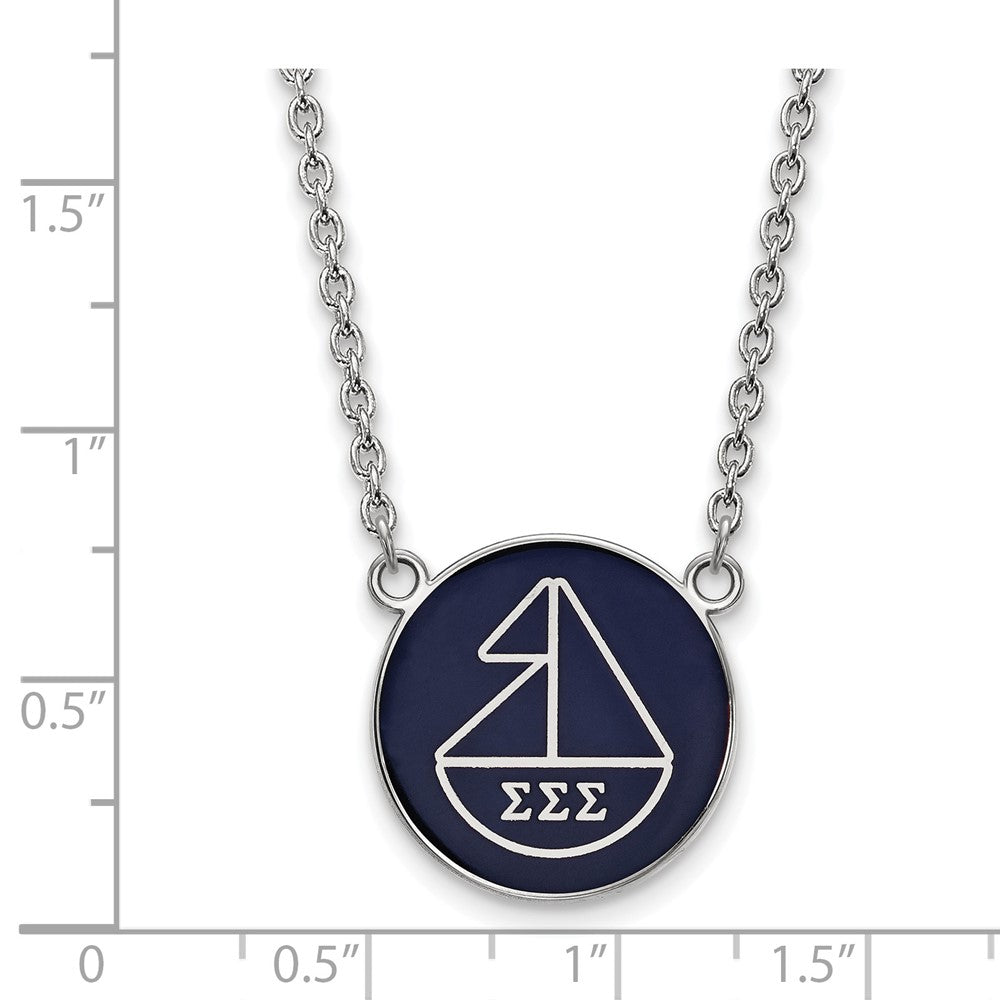 Sterling Silver Rhodium-plated LogoArt Sigma Sigma Sigma Sorority Symbol Large Color Enamel Pendant 18 inch Necklace
