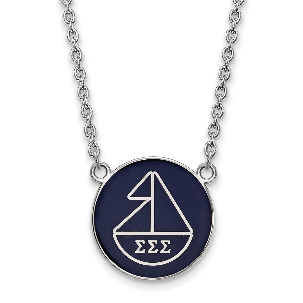 Sterling Silver Rhodium-plated LogoArt Sigma Sigma Sigma Sorority Symbol Large Color Enamel Pendant 18 inch Necklace