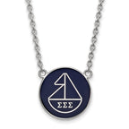 Sterling Silver Rhodium-plated LogoArt Sigma Sigma Sigma Sorority Symbol Large Color Enamel Pendant 18 inch Necklace